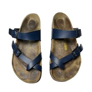 Birkenstock Mayari Sandals Blue‎ Leather Women's 40 / 9 Cross Strap Cork Comfort
